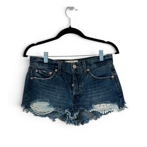 Free People We The Free Avery Lace Distressed Denim Shorts Sz 26